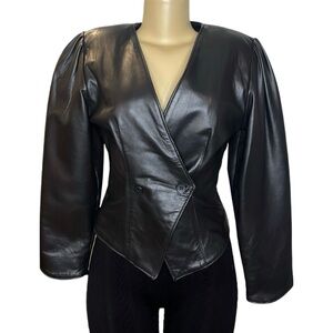 Vintage 80s Firenze Santa Barbara Black Leather Blazer